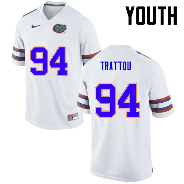 Youth NCAA Florida Gators Justin Trattou #94 Stitched Authentic Nike White College Football Jersey UHA6065WS